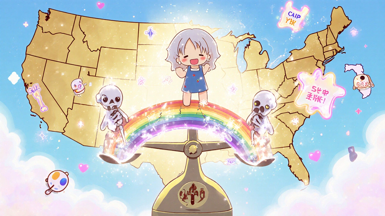 Senior walking across rainbow coupon bridge as bones transform into sparkling crystals