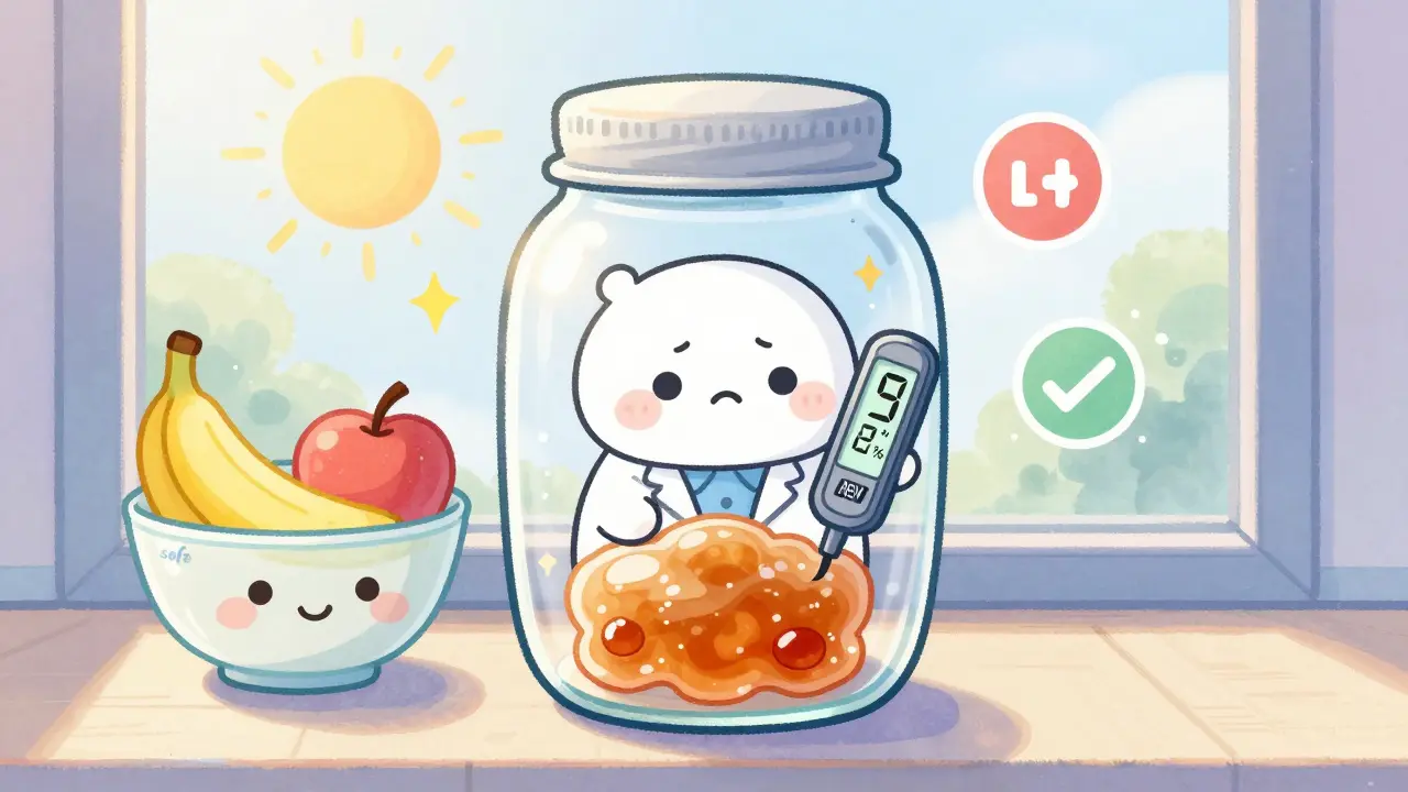 A homebrew kombucha jar showing a 2.5% ABV reading, with safe probiotic fruits nearby.