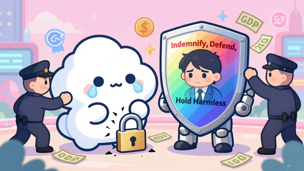 A cute cloud server breached as a legal armor shield protects a business owner from fines.