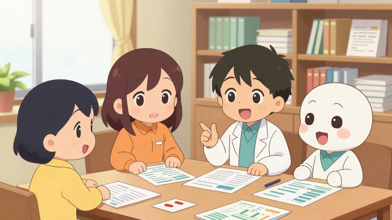 Adorable researchers collaborating over study materials together