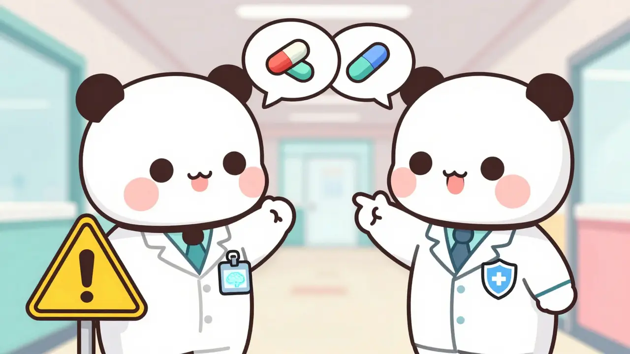 Two kawaii doctors debating medical guidelines with symbols.