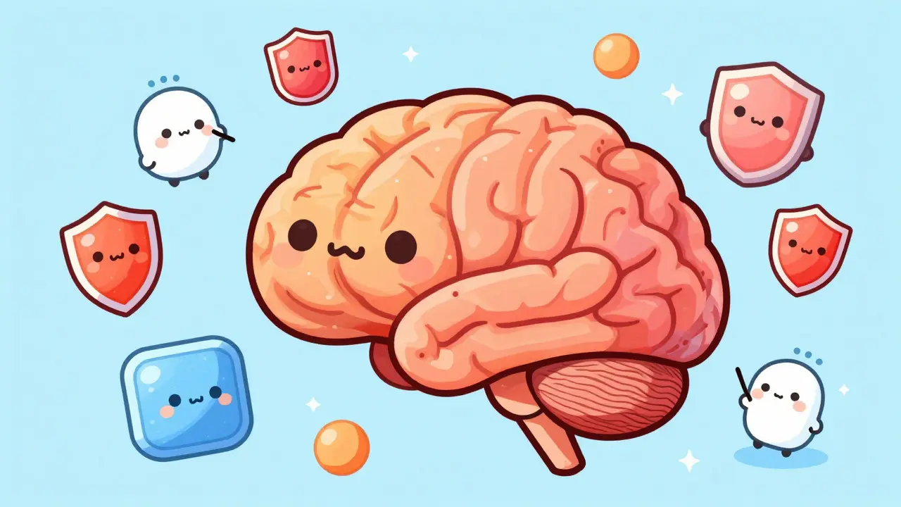 Artistic view of brain chemicals and enzyme blocks.