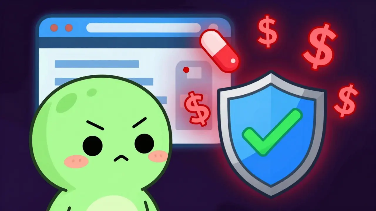 Anime style warning about unsafe online pharmacy scams