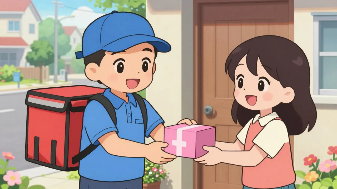 Kawaii character receiving discreet medication delivery
