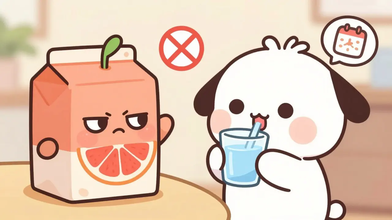 Anime character drinking water instead of fruit juice for better allergy relief.