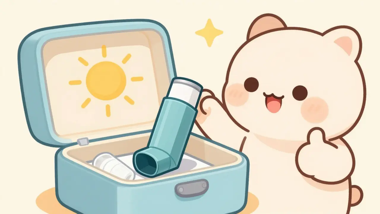 Anime character storing an inhaler in a cool, shaded place