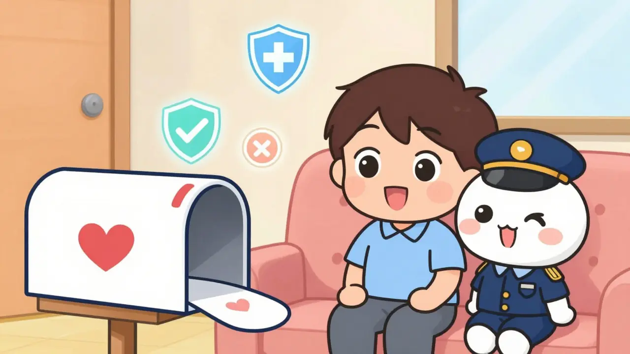 Cute couple receiving discreet medicine package at home