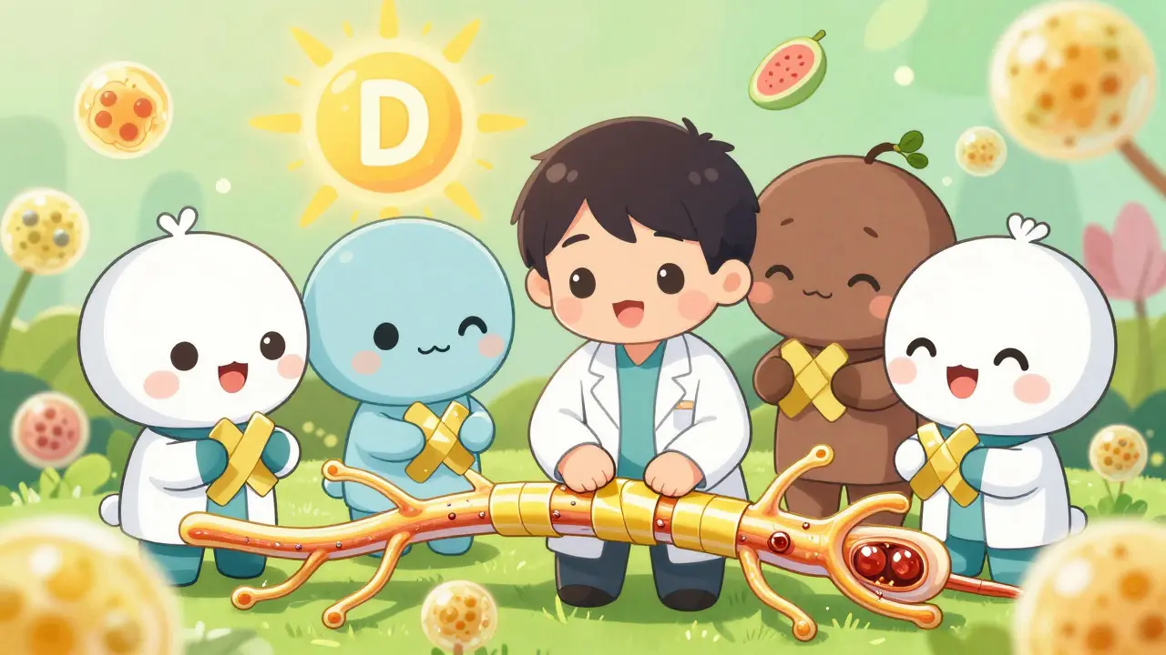 Cute researchers repairing nerve myelin in anime art