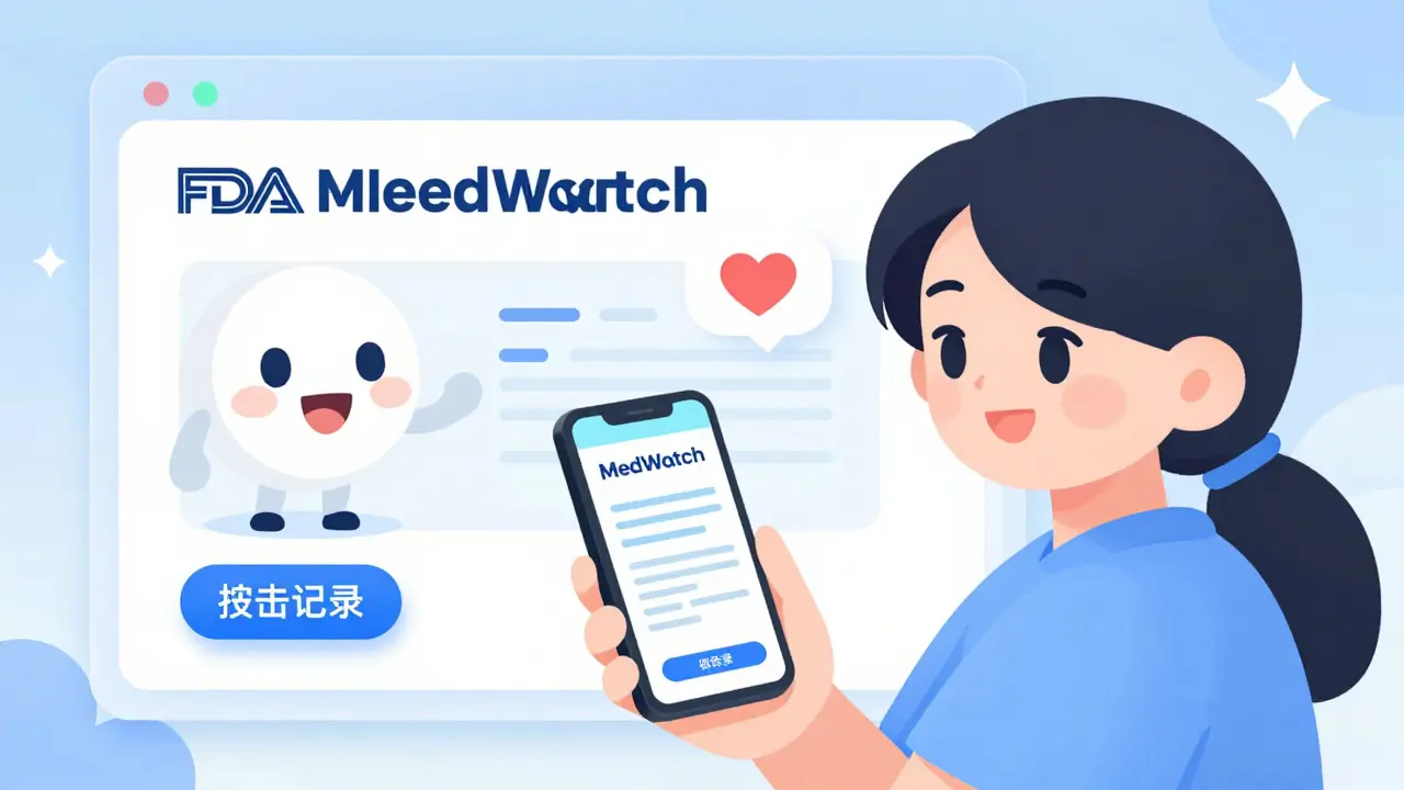 Happy anime patient submitting a side effect report online